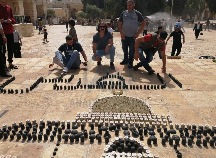 Dome of the Rock image made with Israeli rubber bullets and stun grenades