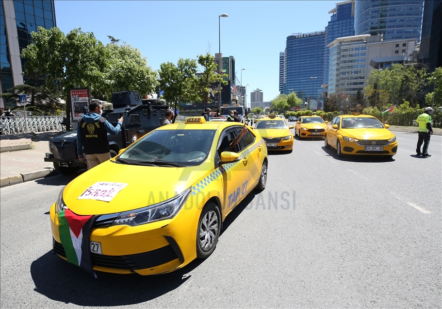 İstanbul'da taksiciler, İsrail'in Mescid-i Aksa ve Gazze'deki saldırılarını protesto etti