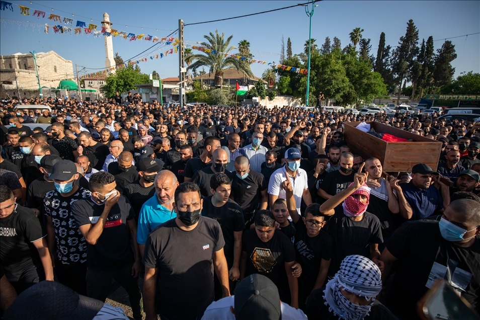 Funeral prayer for a Palestinian killed by Israeli gunman in Tel Aviv