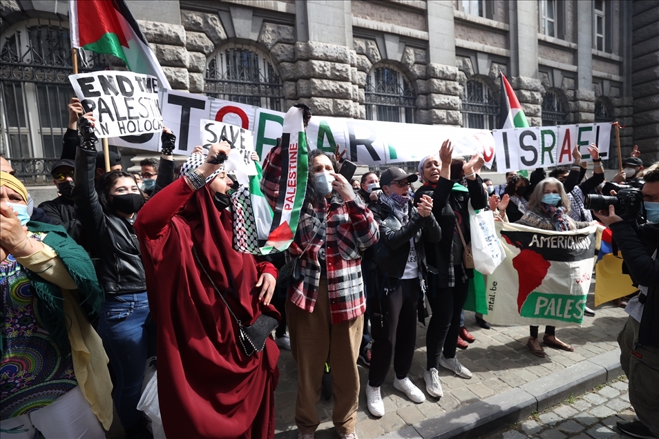 Protest in Brussels against Israeli forces' attacks in Al-Aqsa Mosque and Gaza Strip