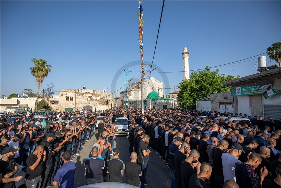 Funeral prayer for a Palestinian killed by Israeli gunman in Tel Aviv