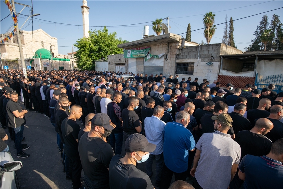Funeral prayer for a Palestinian killed by Israeli gunman in Tel Aviv