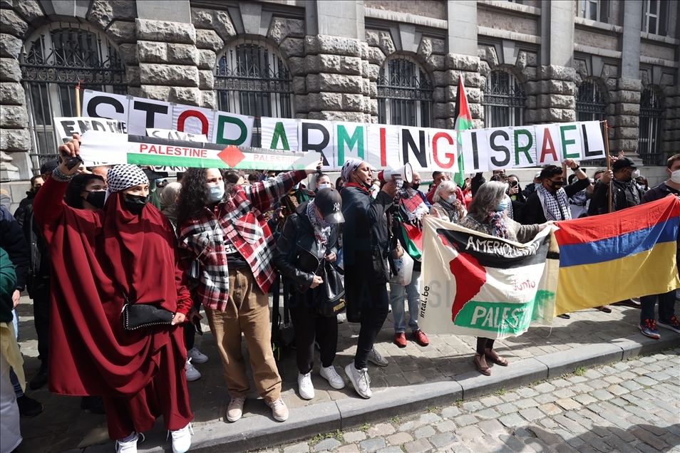 Protest in Brussels against Israeli forces' attacks in Al-Aqsa Mosque and Gaza Strip