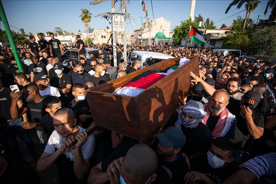 Funeral prayer for a Palestinian killed by Israeli gunman in Tel Aviv