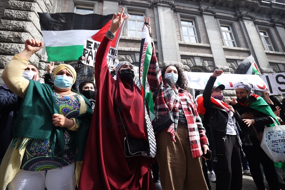 Protest in Brussels against Israeli forces' attacks in Al-Aqsa Mosque and Gaza Strip