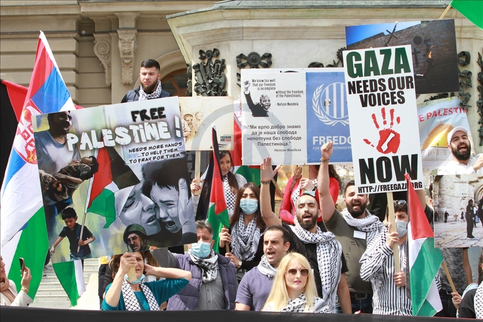 Protest in Serbia against Israeli forces' attacks in Al-Aqsa Mosque and Gaza Strip