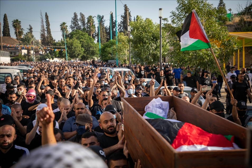 Funeral prayer for a Palestinian killed by Israeli gunman in Tel Aviv