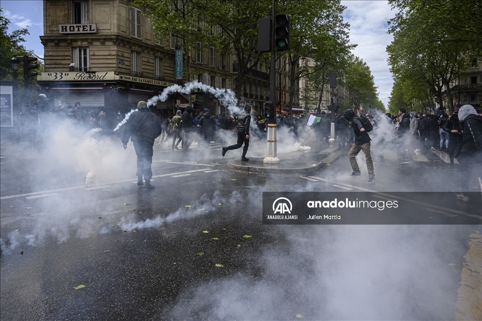 Clashes at the rally to "Protect the Palestinians of Jerusalem" with police, at the Barbes Station in Paris on 15, May 2021