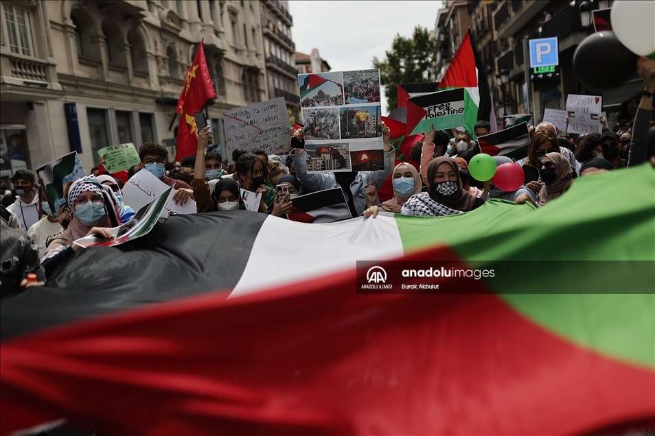Madrid'de, İsrail'in Mescid-i Aksa ve Doğu Kudüs'teki saldırıları protesto edildi