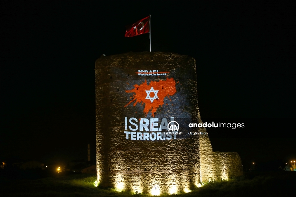 Pinarhisar Castle illuminated in support of Palestinians