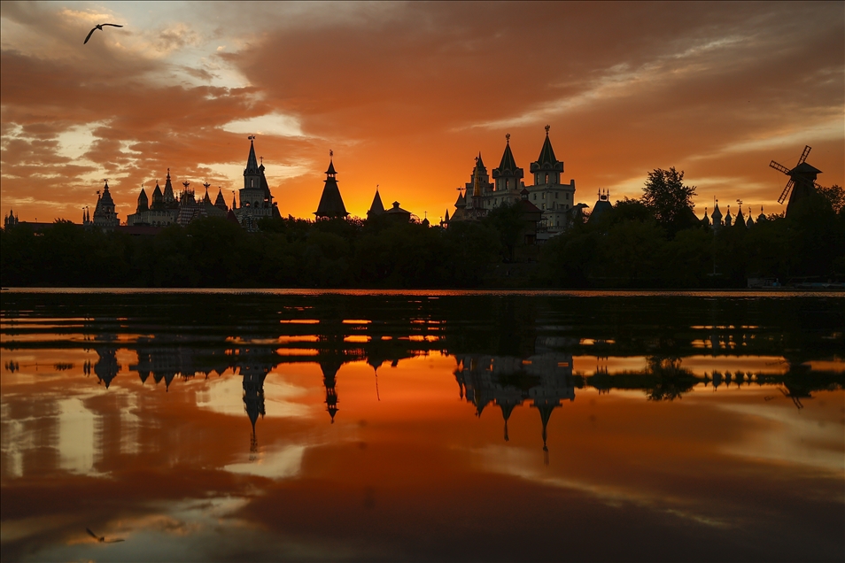 Views of Izmaylovo Kremlin during sunset in Moscow