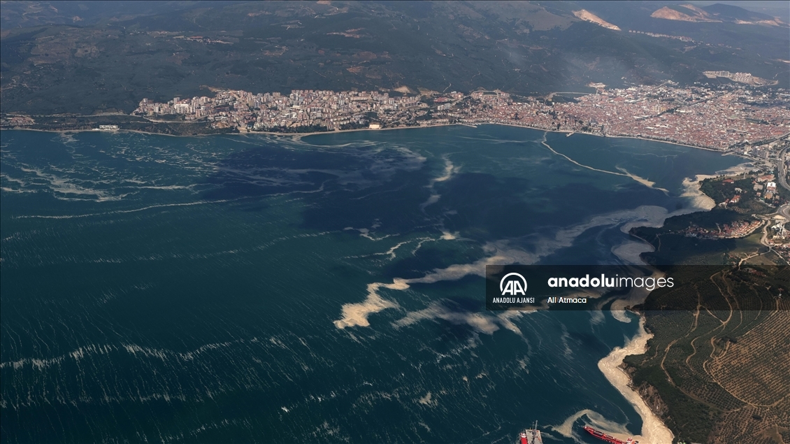 Marmara Denizi'ndeki müsilaj uçakla havadan görüntülendi