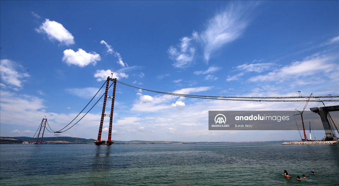 1915 Çanakkale Köprüsü inşaatında askı halatlarının montajına başlandı