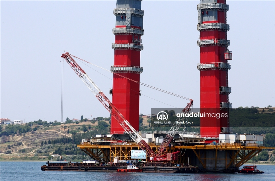 1915 Çanakkale Köprüsü inşaatında askı halatlarının montajına başlandı