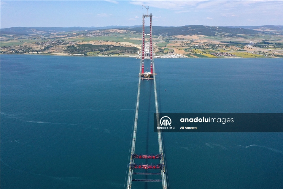 1915 Çanakkale Köprüsü inşaatında askı halatlarının montajına başlandı