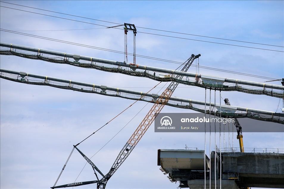 1915 Çanakkale Köprüsü inşaatında askı halatlarının montajına başlandı