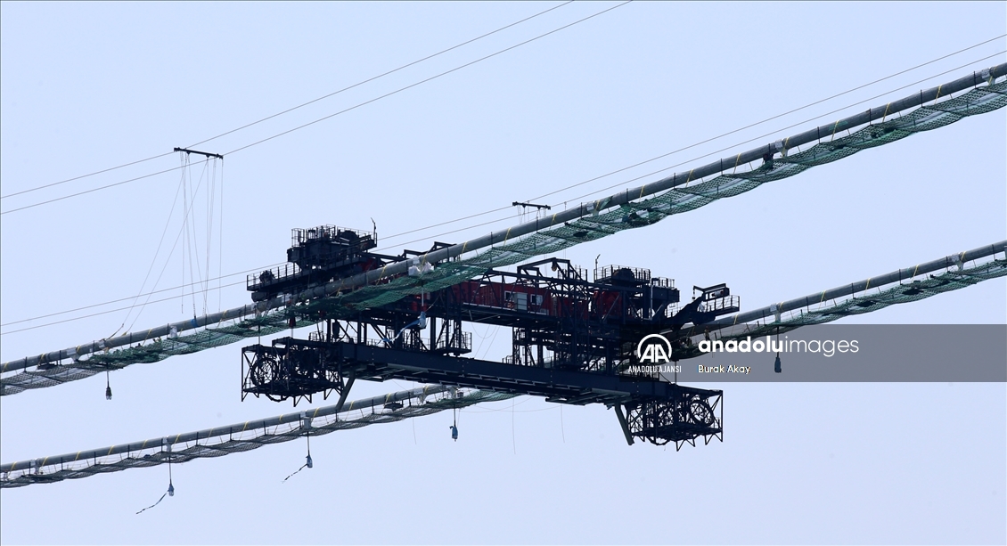 1915 Çanakkale Köprüsü inşaatında askı halatlarının montajına başlandı