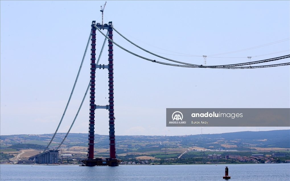 1915 Çanakkale Köprüsü inşaatında askı halatlarının montajına başlandı