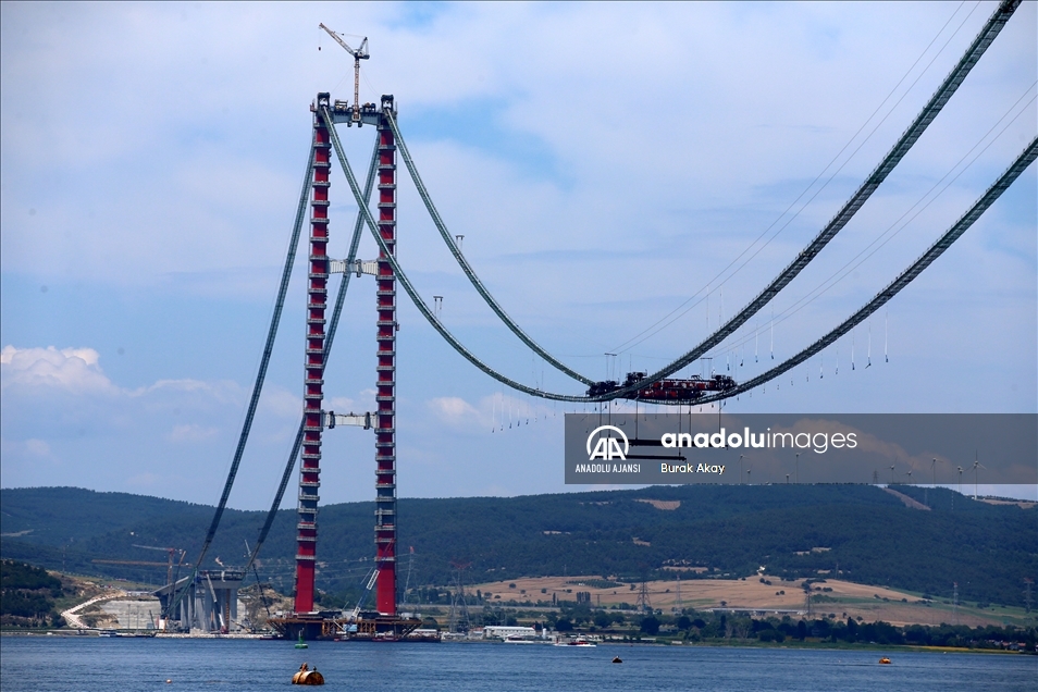 1915 Çanakkale Köprüsü inşaatında askı halatlarının montajına başlandı