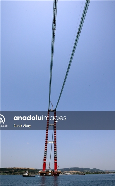 1915 Çanakkale Köprüsü inşaatında askı halatlarının montajına başlandı