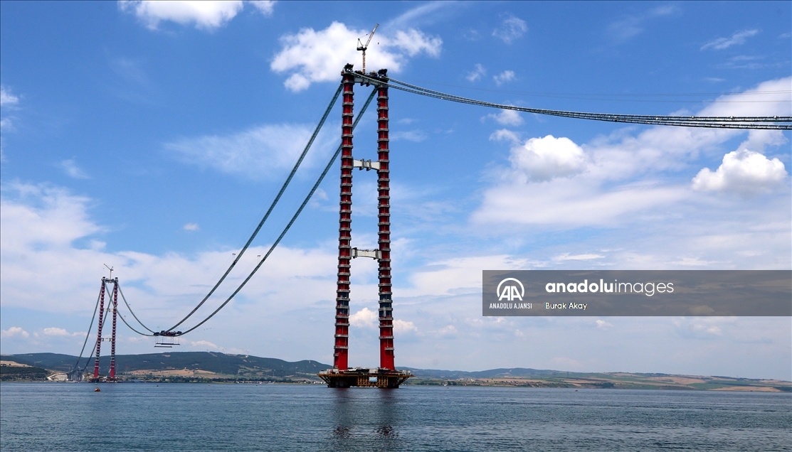 1915 Çanakkale Köprüsü inşaatında askı halatlarının montajına başlandı