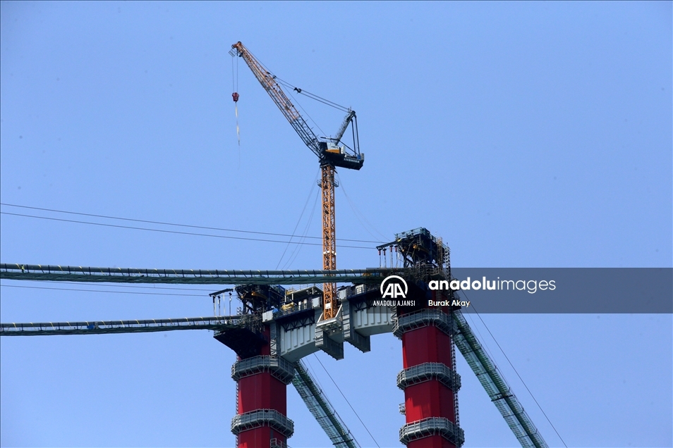 1915 Çanakkale Köprüsü inşaatında askı halatlarının montajına başlandı