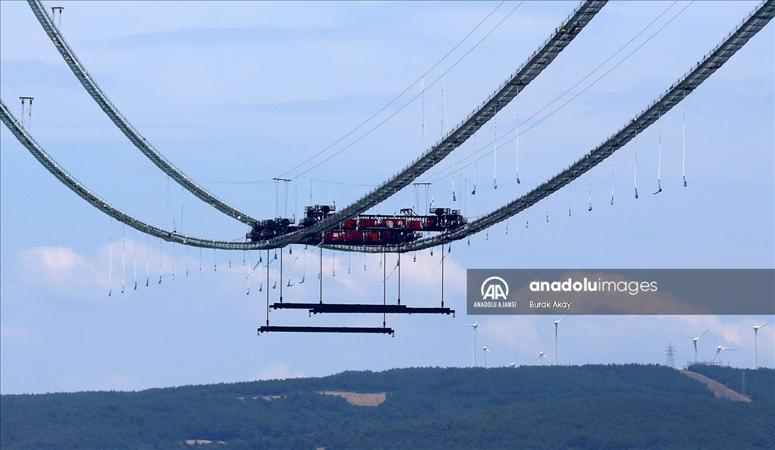 1915 Çanakkale Köprüsü inşaatında askı halatlarının montajına başlandı