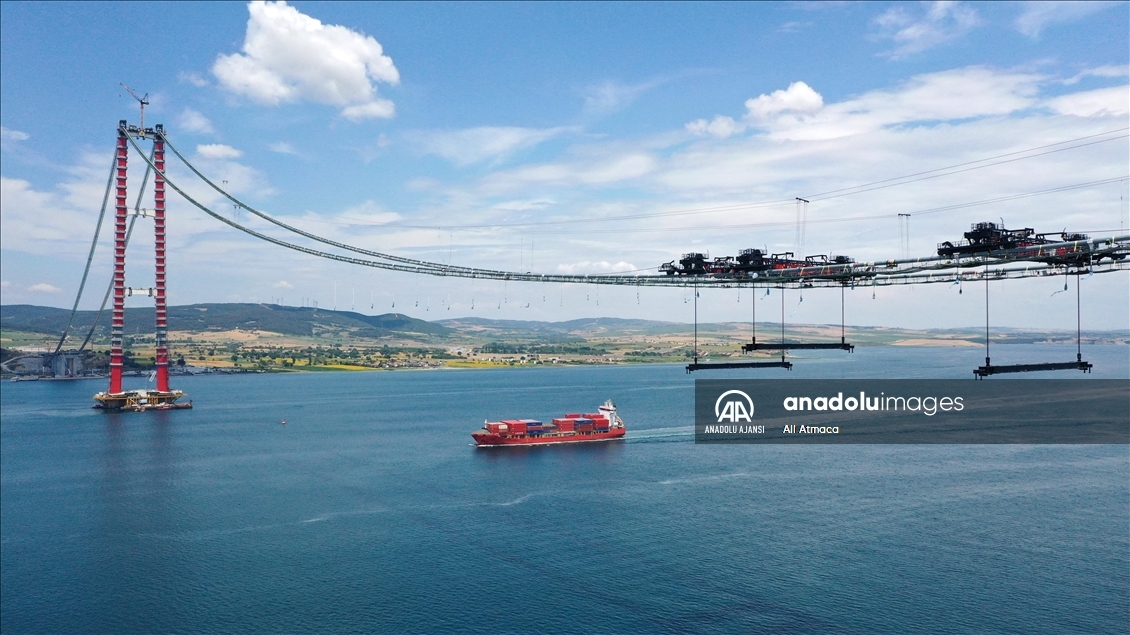 1915 Çanakkale Köprüsü inşaatında askı halatlarının montajına başlandı