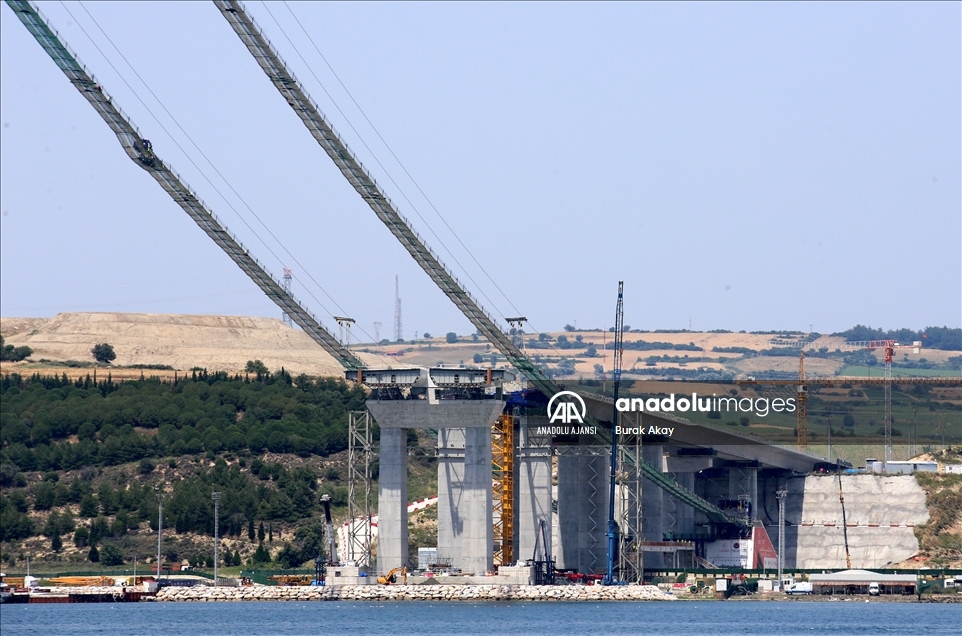 1915 Çanakkale Köprüsü inşaatında askı halatlarının montajına başlandı