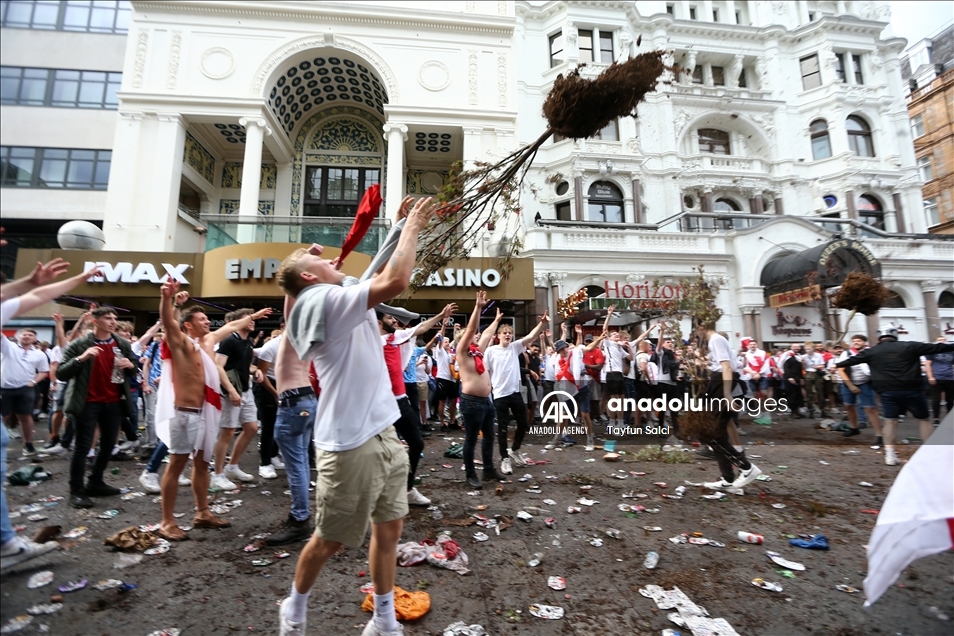England fans gather in London’s West End ahead of Euro 2020 final
