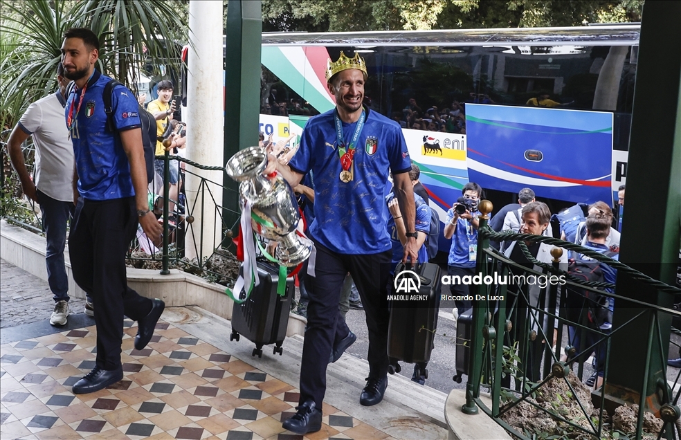 Italy, the winners of Euro 2020, arrive in Rome