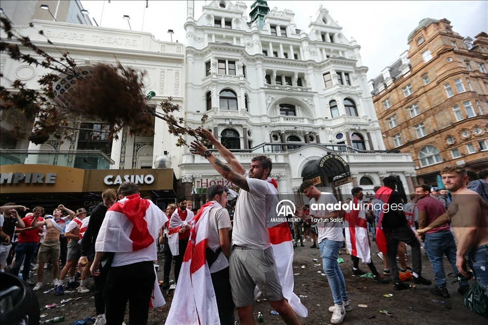 England fans gather in London’s West End ahead of Euro 2020 final