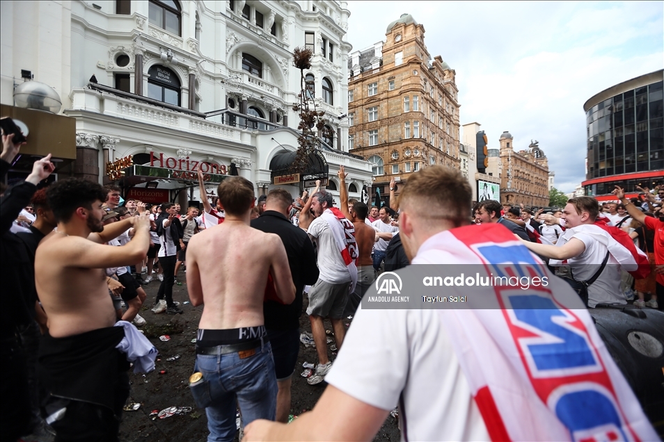 England fans gather in London’s West End ahead of Euro 2020 final