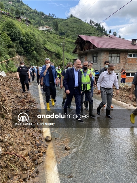 Bakanlar Soylu, Kurum ve Karaismailoğlu, Rize'de afet bölgesinde incelemelerde bulundu