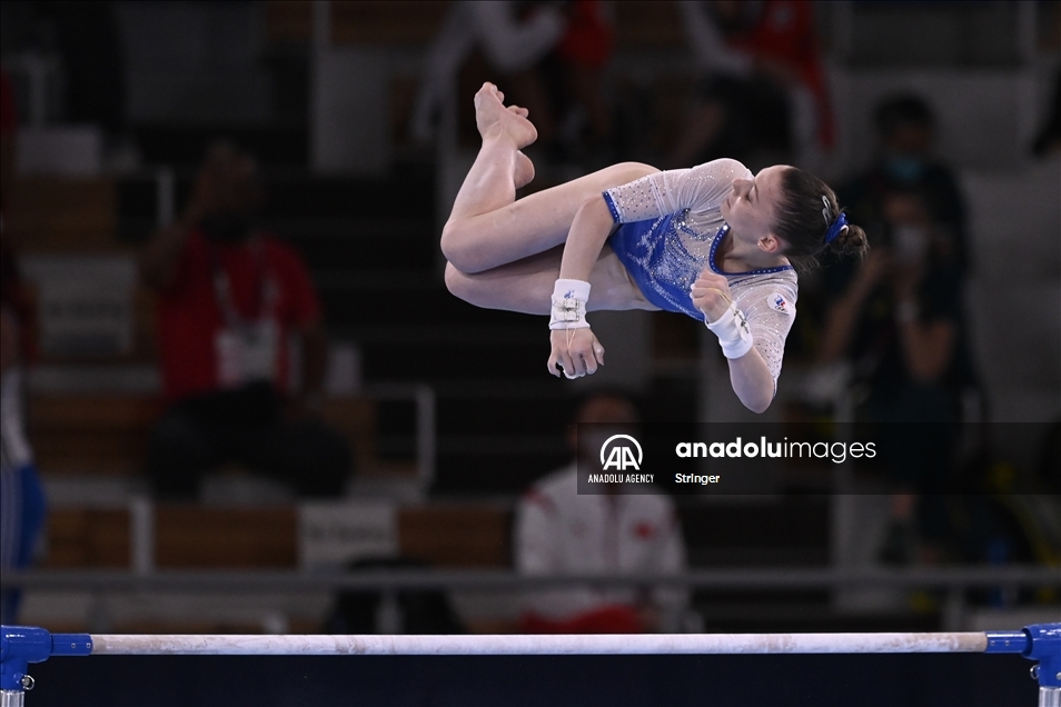La gimnasta olímpica Vladislava Urazova durante los Juegos Olímpicos de Tokio 2020
