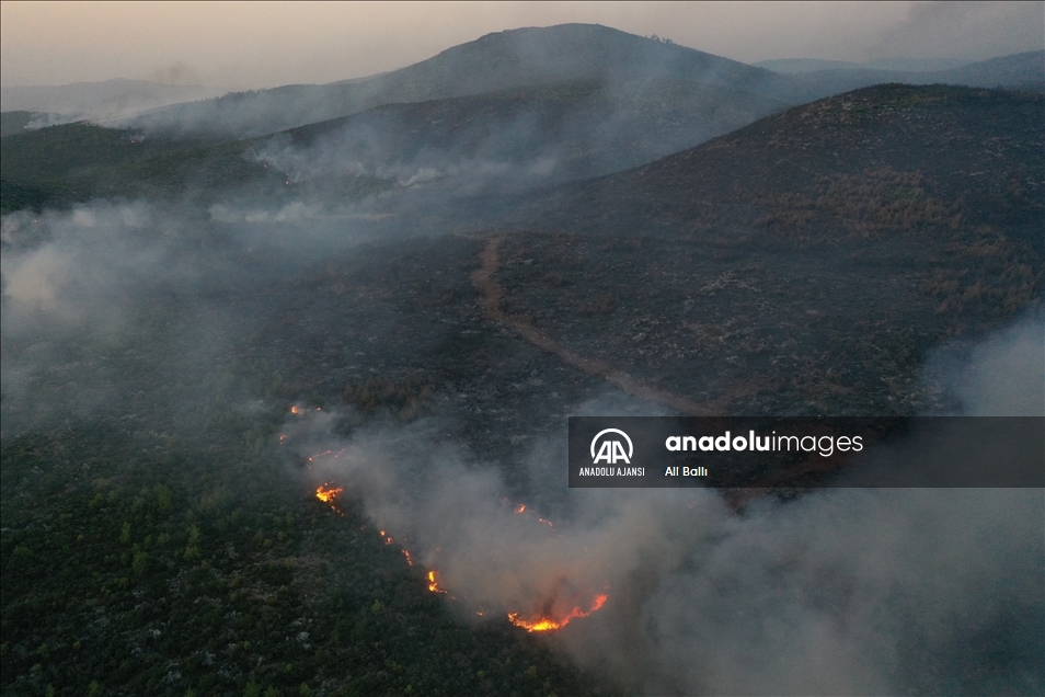Bodrum'daki orman yangınını söndürme çalışmaları havadan görüntülendi