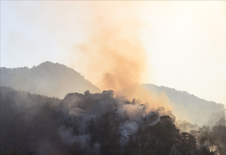 Marmaris'in Turunç Mahallesi'nin ormanlık alanına sıçrayan yangına müdahale ediliyor