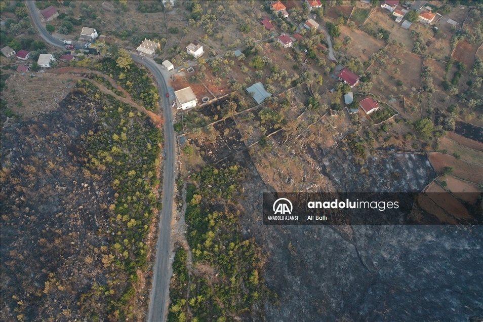 Bodrum'daki orman yangınını söndürme çalışmaları havadan görüntülendi