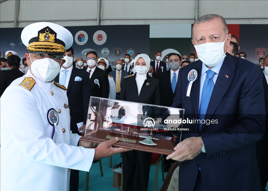 Cumhurbaşkanı Erdoğan, Pakistan MİLGEM Korvet Projesi 1'inci Gemi Denize İniş ve Açık Deniz Karakol Gemisi Projesi 1'inci Gemi Sac Kesim Töreni'ne katıldı.