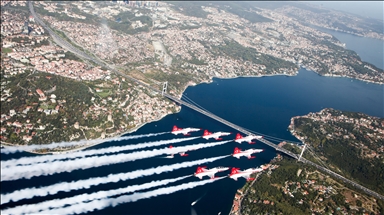 Turkish and Azerbaijani planes fly over Bosphorus