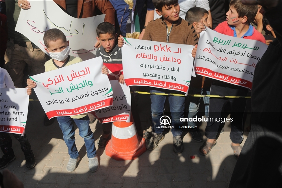 Жители Тель-Рыфата протестуют против террористов PKK и режима Асада
