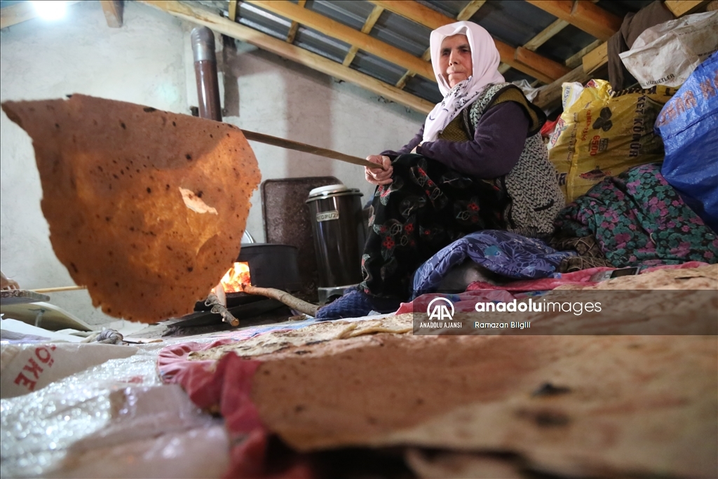 Yaban armutları geleneksel yöntemle yufka ekmek oluyor