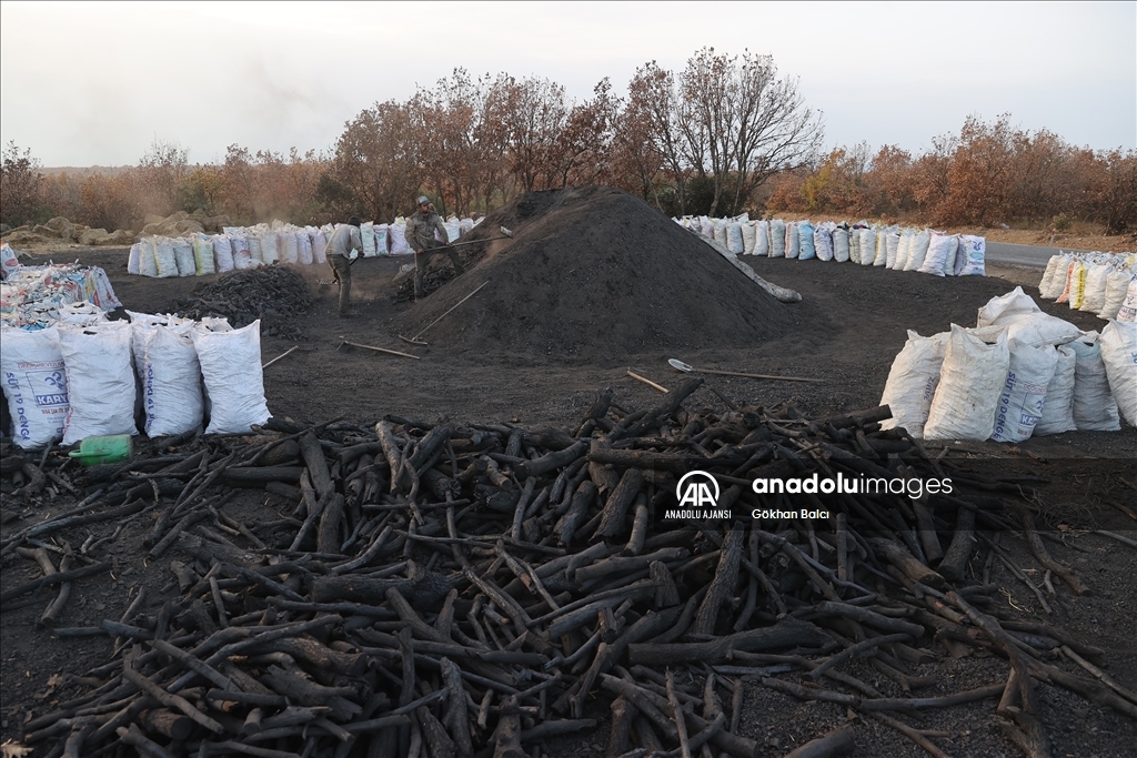 Zor şartlarda mangal kömürü üretip ailelerinin geçimlerini sağlıyorlar