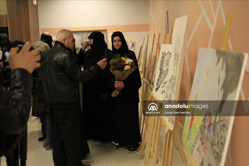 Azez YEE tarafından Suriye'de "Engelleri Sanatla Aşarız" resim sergisi açıldı