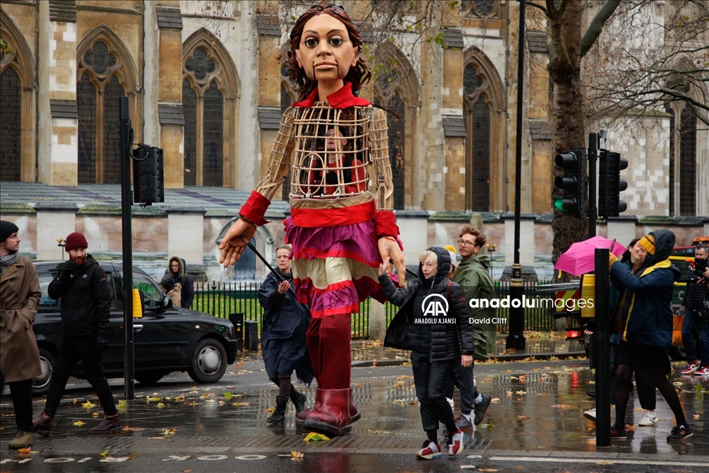 'Little Amal' puppet on display in London as MPs debate Nationality and Borders Bill