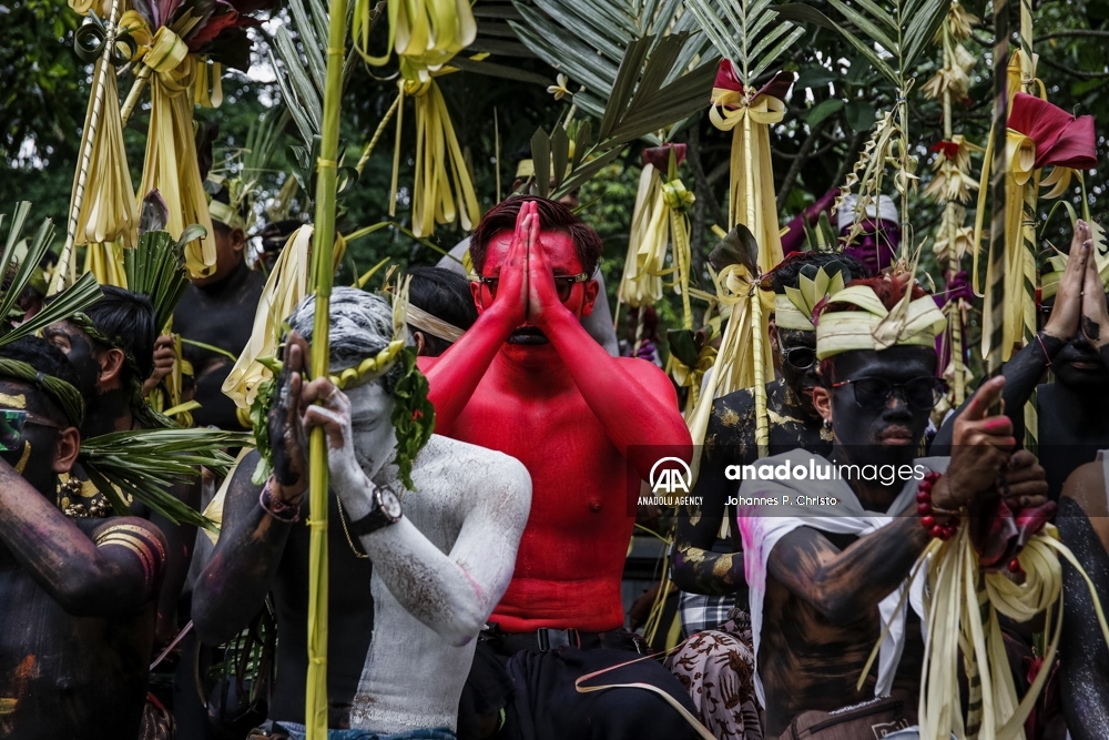 Coloridas imágenes del ritual hindú de Ngerebeg en Bali, Indonesia