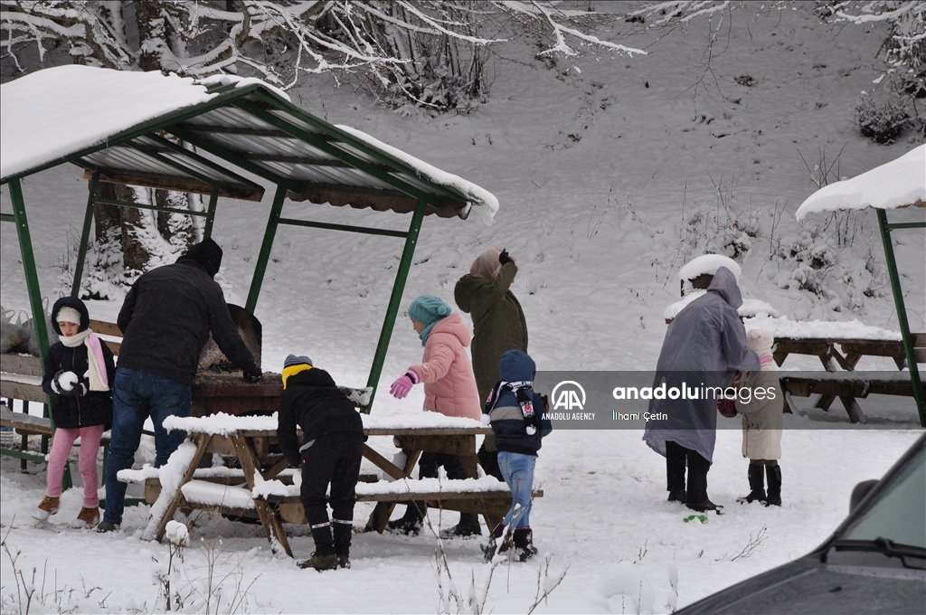 Снегопад увеличил интерес туристов к озеру Абант и Гельджюк в Турции