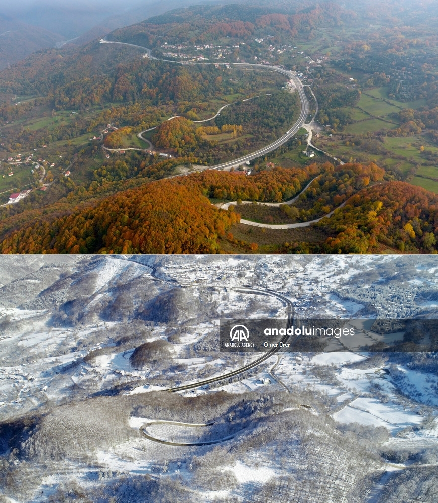El contraste entre el otoño y el invierno en Duzce, Turquía