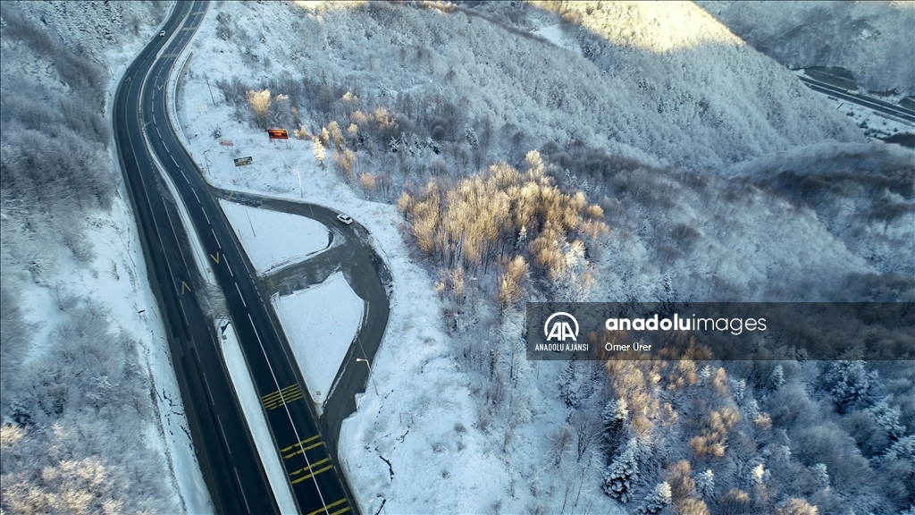Bolu Dağı'nda kar manzarası drone ile görüntülendi