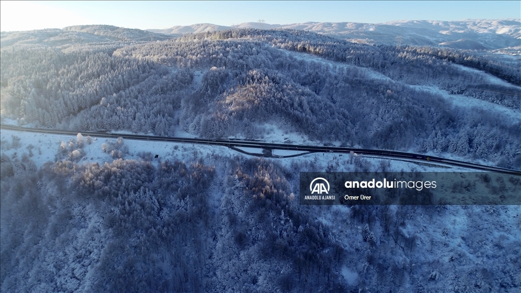 Bolu Dağı'nda kar manzarası drone ile görüntülendi